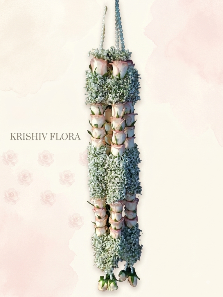 Elegant White Rose & Baby’s Breath Mala