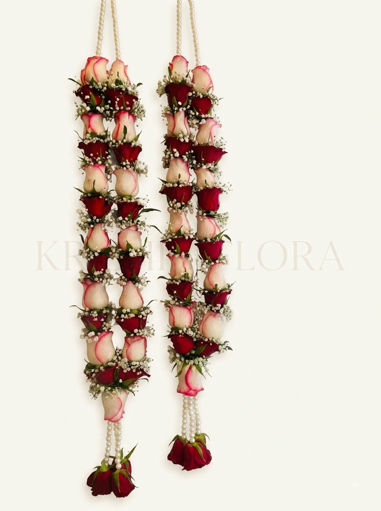 Dual-Tone Rose & Pearl Wedding Varmala